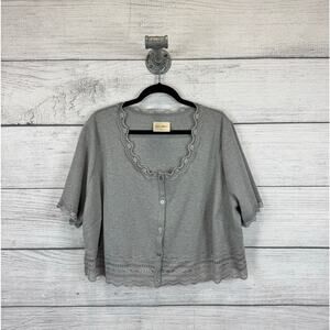 Lovefool Plus Size Ribbed Lace Trim Button Front Crop Short Sleeve Top Size 4X